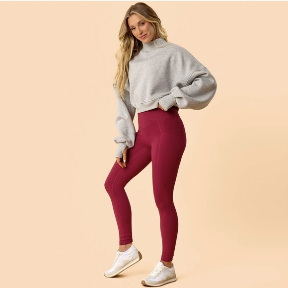 New Blogilates Women's Crisscross High-Rise Leggings Pants Burgundy Medium (6-8) - Picture 4 of 10